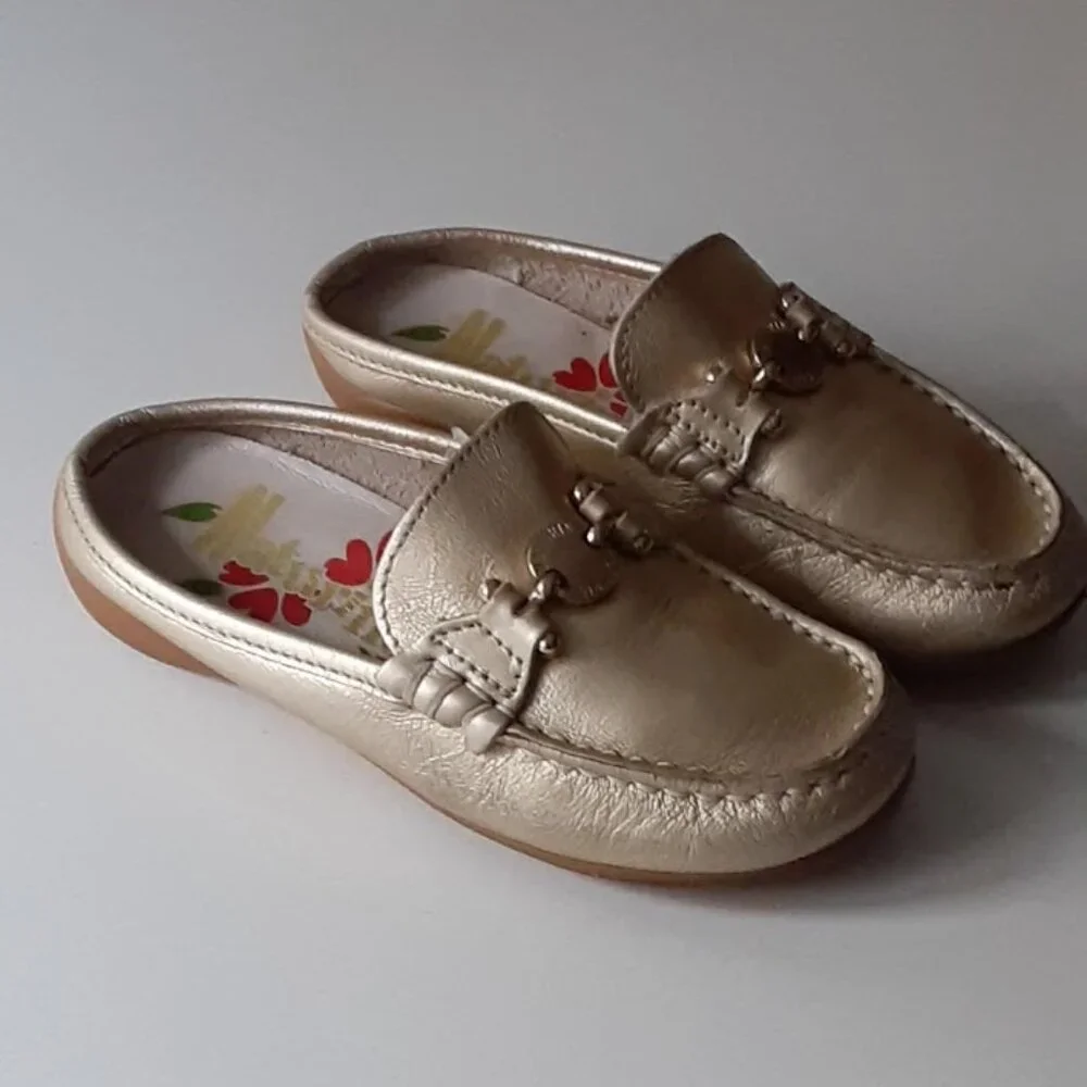 Naturino Gold Leather Slide Loafers - size euro 26